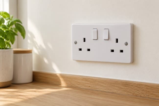 An intact British double electrical socket